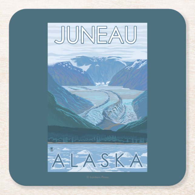 Posavasos Cuadrado De Papel Escena del glaciar - Juneau, Alaska (Anverso)
