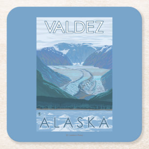 Posavasos Cuadrado De Papel Escena del glaciar - Valdez, Alaska