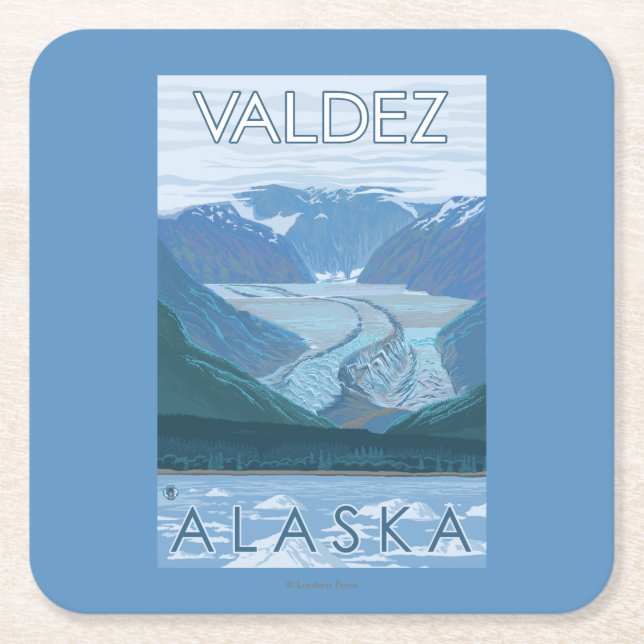 Posavasos Cuadrado De Papel Escena del glaciar - Valdez, Alaska (Anverso)