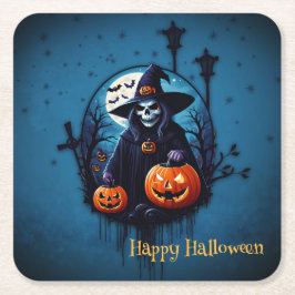 Posavasos Cuadrado De Papel Escena espeluznante de Halloween