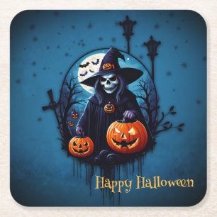 Posavasos Cuadrado De Papel Escena espeluznante de Halloween