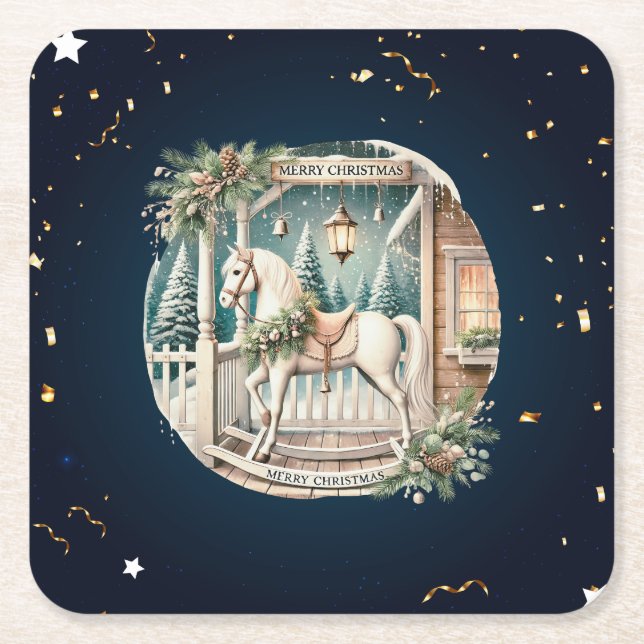 Posavasos Cuadrado De Papel Escenario único de Navidad (Anverso)