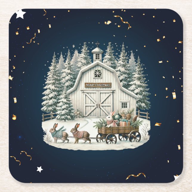 Posavasos Cuadrado De Papel Escenario único de Navidad (Anverso)
