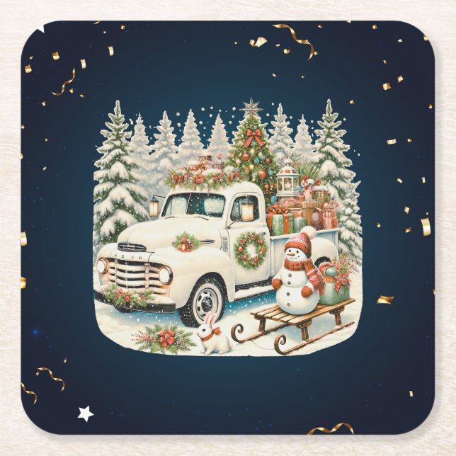 Posavasos Cuadrado De Papel Escenario único de Navidad (Anverso)