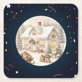 Posavasos Cuadrado De Papel Escenario único de Navidad