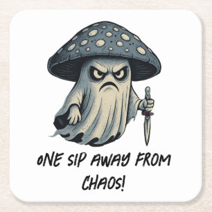 Posavasos Cuadrado De Papel Escoba asesina - Fantasma espeluznante con cuchill