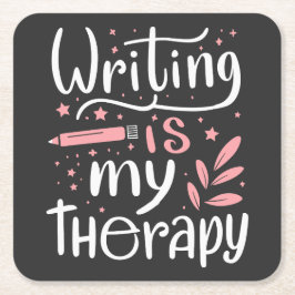 Posavasos Cuadrado De Papel Escribir es mi terapia