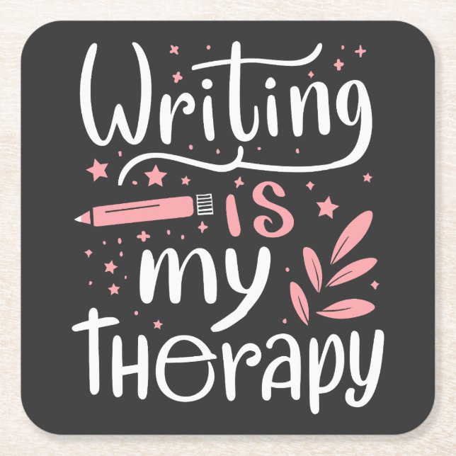 Posavasos Cuadrado De Papel Escribir es mi terapia (Anverso)
