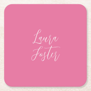 Posavasos Cuadrado De Papel Escritura a mano Nombre elegante Color rosa