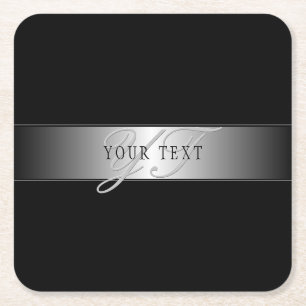 Posavasos Cuadrado De Papel Escritura de monograma elegante editable   Negro