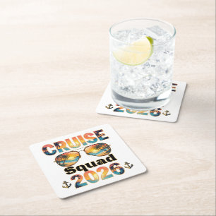 Posavasos Cuadrado De Papel Escuadrón de Crucero 2026 - Atardecer Retro