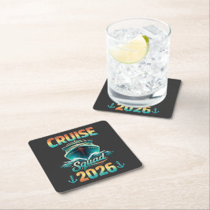 Posavasos Cuadrado De Papel Escuadrón de Crucero 2026 – Vacaciones de Verano