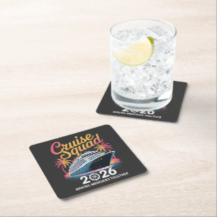 Posavasos Cuadrado De Papel Escuadrón de Crucero Vacaciones de Verano 2026