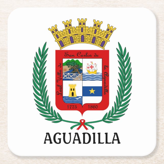 Posavasos Cuadrado De Papel Escudo de armas de Aguadilla, Puerto Rico (Anverso)