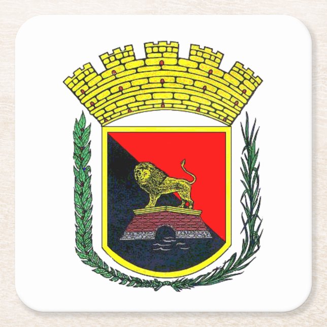 Posavasos Cuadrado De Papel Escudo de armas de Ponce, Puerto Rico (Anverso)