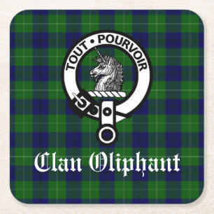 Posavasos Cuadrado De Papel Escudo de armas y tartán del clan Oliphant