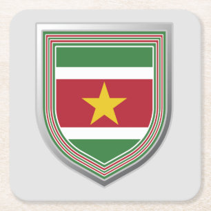 Posavasos Cuadrado De Papel Escudo de bandera de Surinam