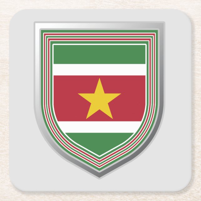 Posavasos Cuadrado De Papel Escudo de bandera de Surinam (Anverso)