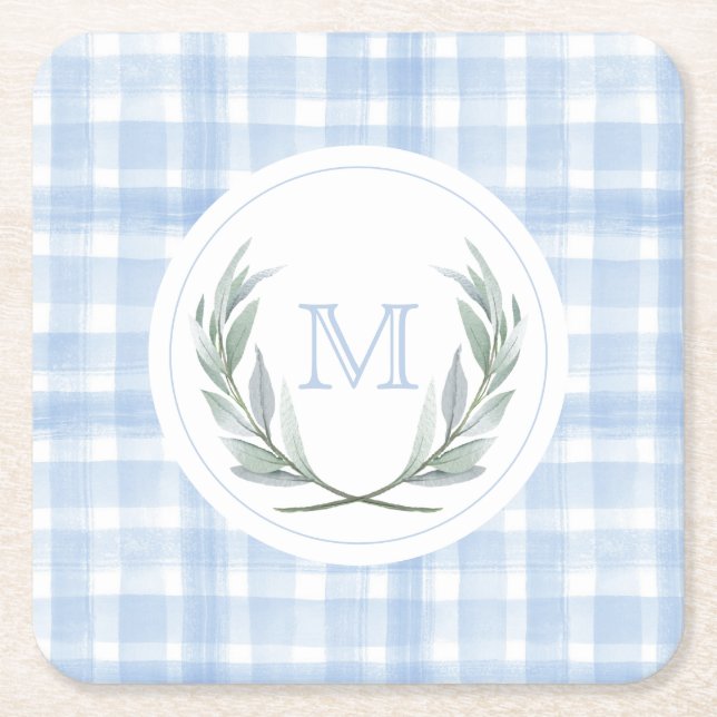 Posavasos Cuadrado De Papel Escudo de Blue Gingham Laurel (Anverso)