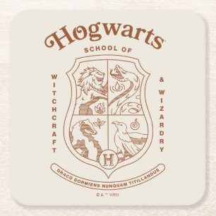 Posavasos Cuadrado De Papel Escudo de la Escuela de Magia y Hechicería HOGWART