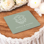 Posavasos Cuadrado De Papel Escudo de Monograma Floral Verde Sage Boda Moderno<br><div class="desc">Añada un toque elegante a su celebración con la escayola de papel cuadrada del Escudo Monograma Moderno. Con un sofisticado diseño de escudo de monograma, estas galerías son perfectas para bodas, fiestas de compromiso o duchas de novias. La elegante forma cuadrada y el papel absorbente de alta calidad protegen las...</div>