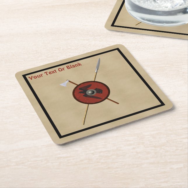 Posavasos Cuadrado De Papel Escudo De Raven Viking Y Armas (En perspectiva)