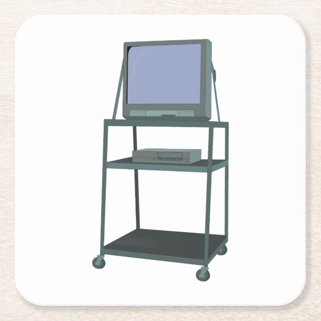 Posavasos Cuadrado De Papel Escuela divertida de TV y VCR en aula 80's 90s (Anverso)