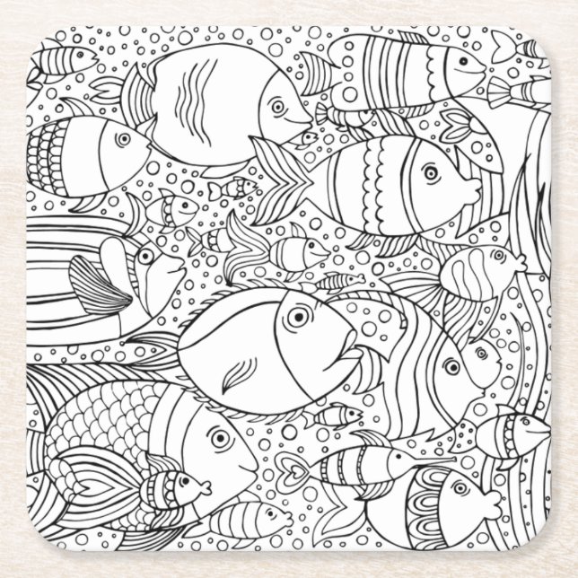 Posavasos Cuadrado De Papel Escuela inspirada de pescados (Anverso)