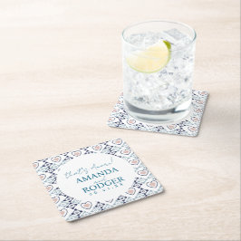 Posavasos Cuadrado De Papel Eso es Azulejos y Corazones Italianos Amore