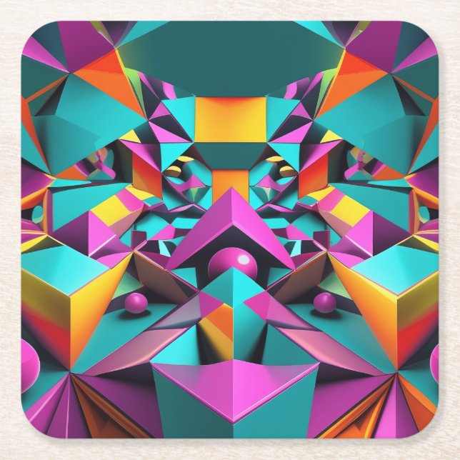 Posavasos Cuadrado De Papel Espejismo Geométrico (Anverso)