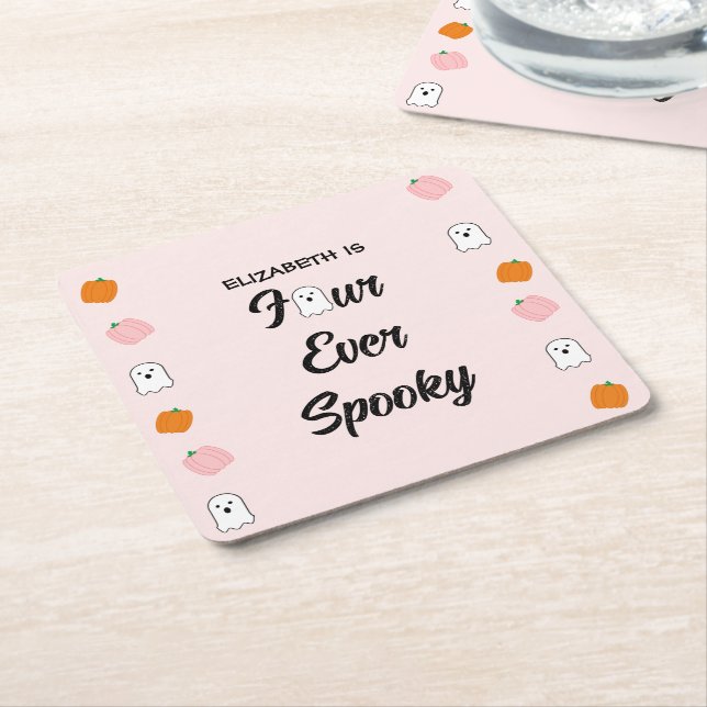 Posavasos Cuadrado De Papel Espeluznante 4º cumpleaños (En perspectiva)