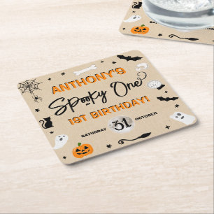 Posavasos Cuadrado De Papel ¡Espeluznante! Cumpleaños de Halloween número 1