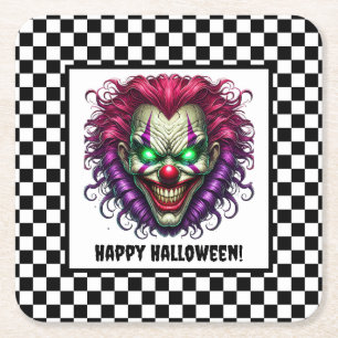 Posavasos Cuadrado De Papel Espeluznante Payaso asustado Payaso Papel Hallowee