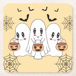 Posavasos Cuadrado De Papel Espeluznante Personalizado de Kawaii Fantasma Hall