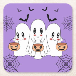 Posavasos Cuadrado De Papel Espeluznante Personalizado de Kawaii Fantasma Hall