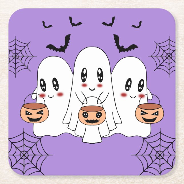 Posavasos Cuadrado De Papel Espeluznante Personalizado de Kawaii Fantasma Hall (Anverso)