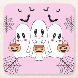 Posavasos Cuadrado De Papel Espeluznante Personalizado de Kawaii Fantasma Hall