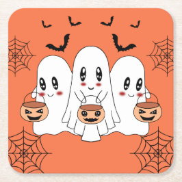 Posavasos Cuadrado De Papel Espeluznante Personalizado de Kawaii Fantasma Hall