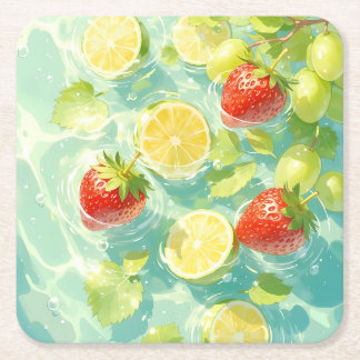 Posavasos Cuadrado De Papel Esplash de frutas
