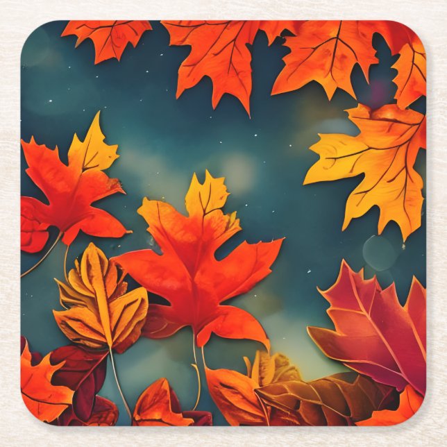 Posavasos Cuadrado De Papel Espléndidas hojas de arce rústico otoñal (Anverso)