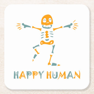 Posavasos Cuadrado De Papel Esqueleto humano feliz