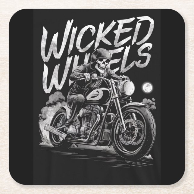 Posavasos Cuadrado De Papel Esqueletos sobre ruedas (Anverso)