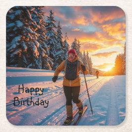 Posavasos Cuadrado De Papel Esquí a través del campo