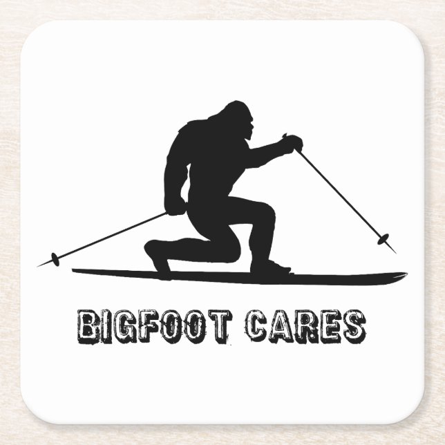 Posavasos Cuadrado De Papel Esquí Telemark Bigfoot Cares (Anverso)