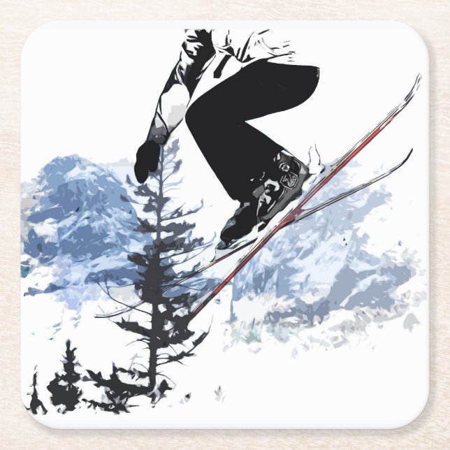 Posavasos Cuadrado De Papel Esquiar las rocas - Banff Canada (Anverso)