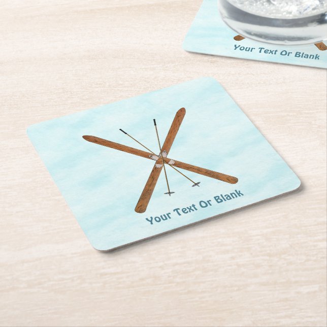 Posavasos Cuadrado De Papel Esquíes De Campo En Nieve (En perspectiva)