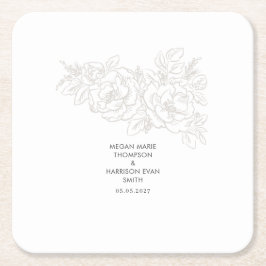 Posavasos Cuadrado De Papel Esquina de flores elegante de Peonies