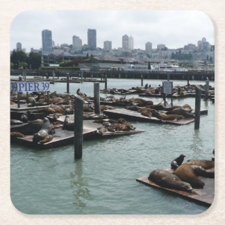 Posavasos Cuadrado De Papel Esquina de San Francisco y Pier 39 Sea Lions City