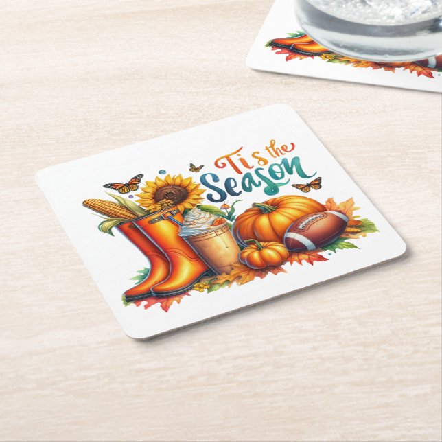 Posavasos Cuadrado De Papel Esta es la temporada (En perspectiva)