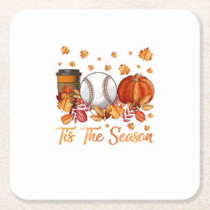 Posavasos Cuadrado De Papel Esta Es La Temporada De La Calabaza De Béisbol Aut
